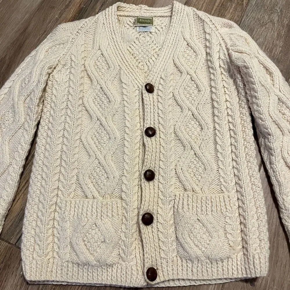 Kennedy of Ardara Vintage 100% Wool Sweater Button Down Republic of Ireland Lg - Picture 2 of 8